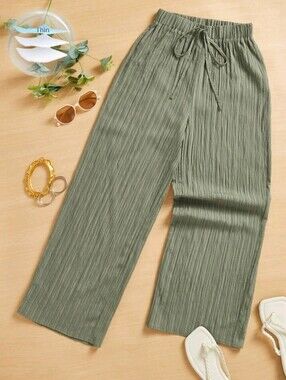 3 For $15🎊 Olive Green Casual Stripped Relaxed Drawstring Pants